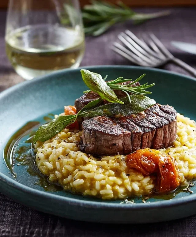 Moehren Risotto mit Lammfilet