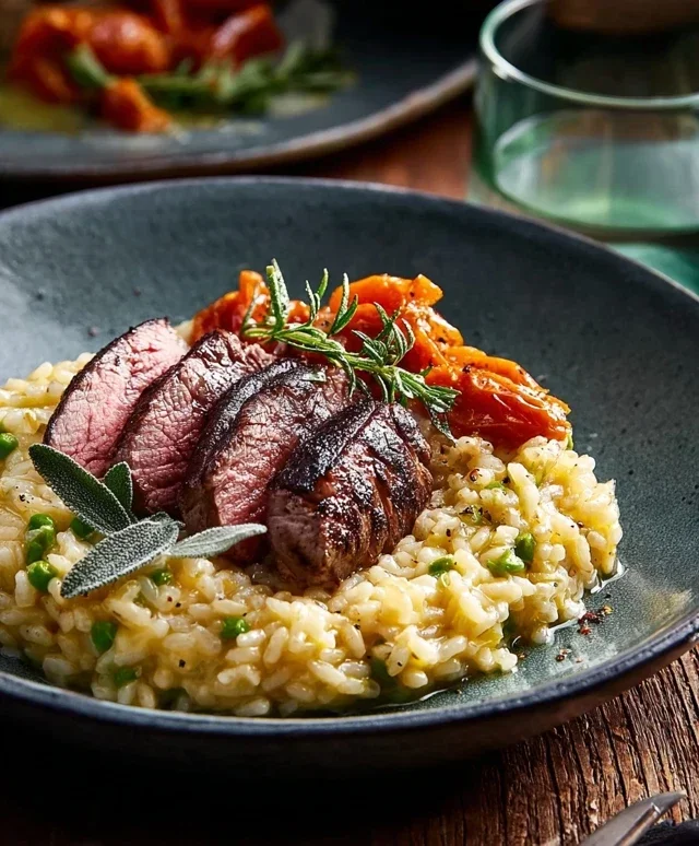 Moehren Risotto mit Lammfilet