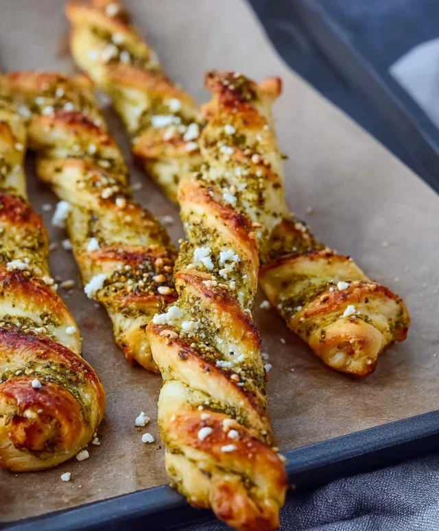 Blätterteigstangen mit Pesto und Feta Rezept genießen!