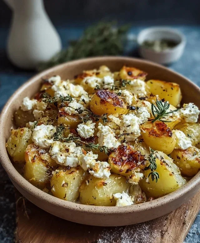 Geröstete Kartoffeln mit gebackenem Feta und Knoblauch genießen!