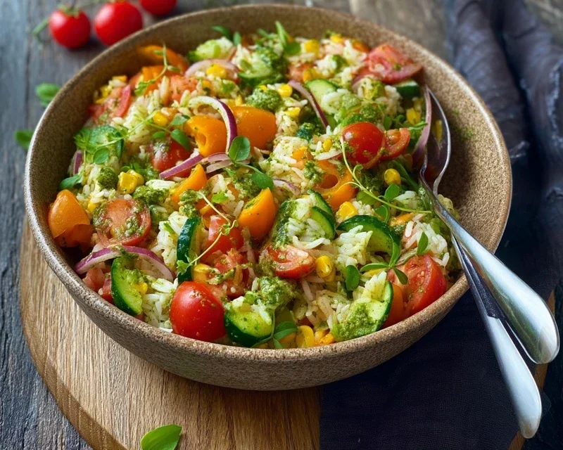 Bunter Reissalat mit Pesto Dressing