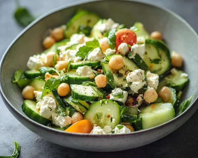 Gurkensalat mit Feta und Kichererbsen einfach zubereiten. - RezeptBrise