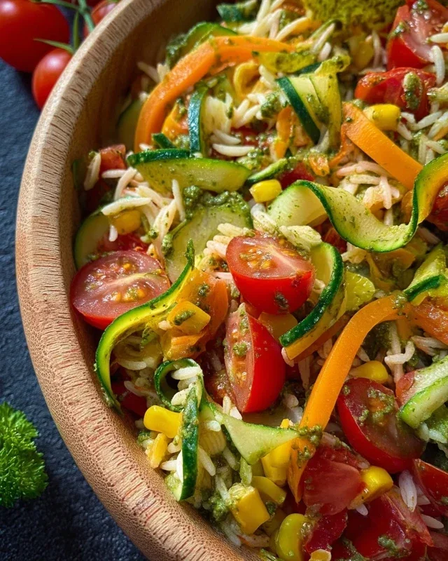 Bunter Reissalat mit Pesto Dressing