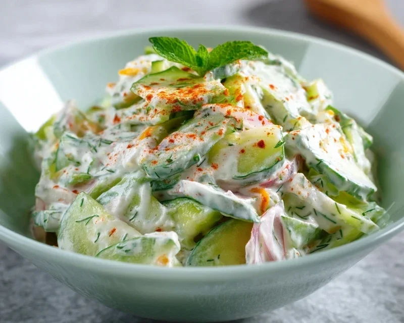 Leckerer Gurkensalat mit Joghurt Dressing