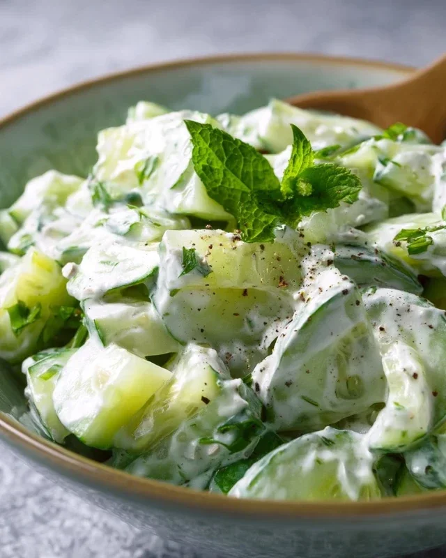 Leckerer Gurkensalat mit Joghurt Dressing
