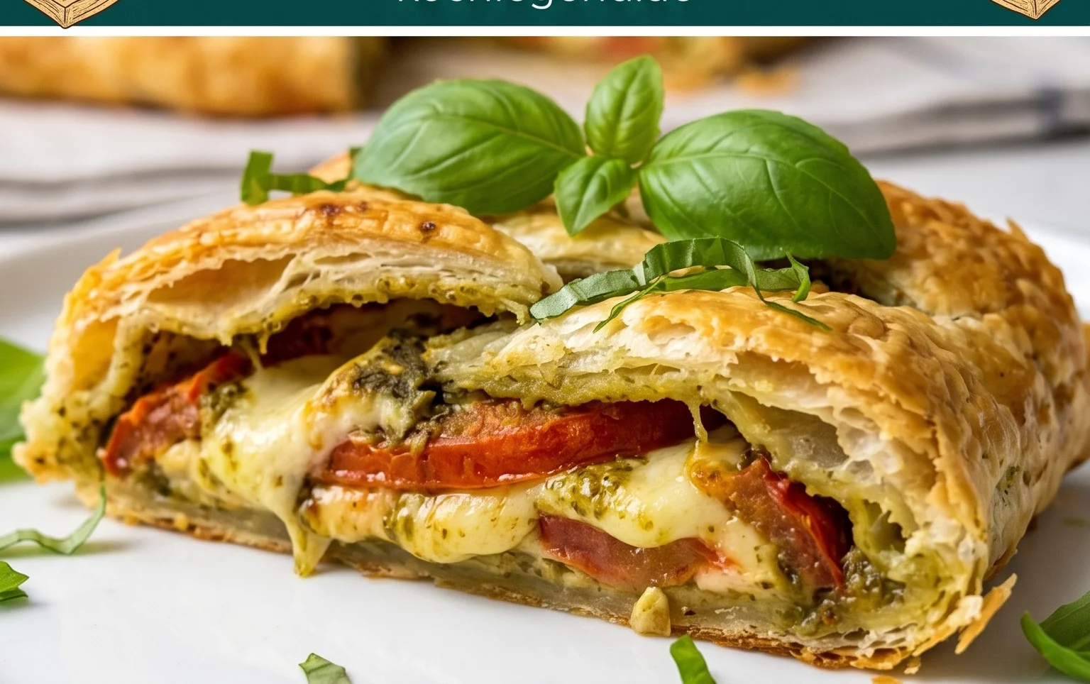 Pesto Strudel mit Tomate und Mozzarella (schnelles Rezept aus Blätterteig)