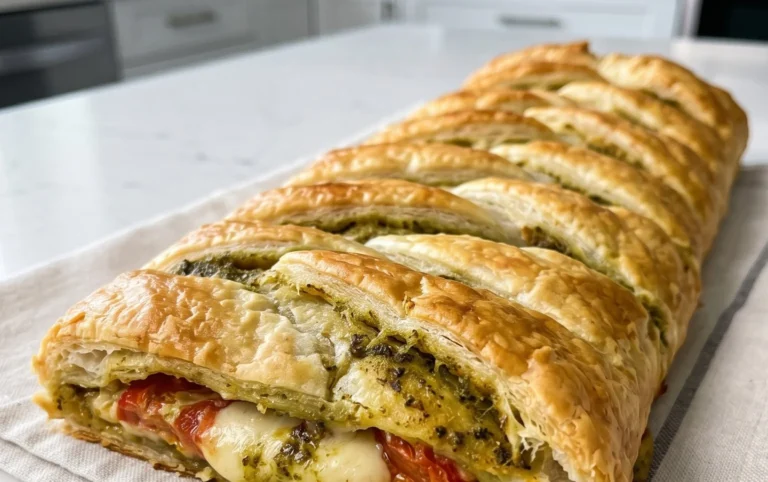 Pesto Strudel mit Tomate und Mozzarella (schnelles Rezept aus Blätterteig)