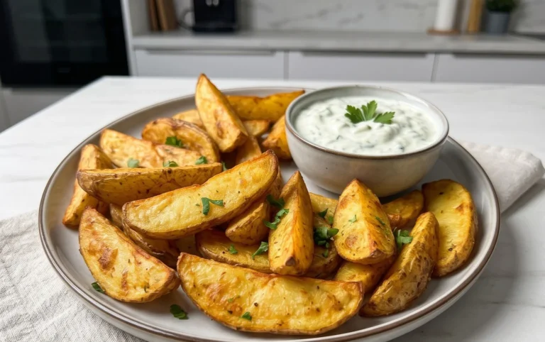 Kartoffelspalten mit Gurkendip