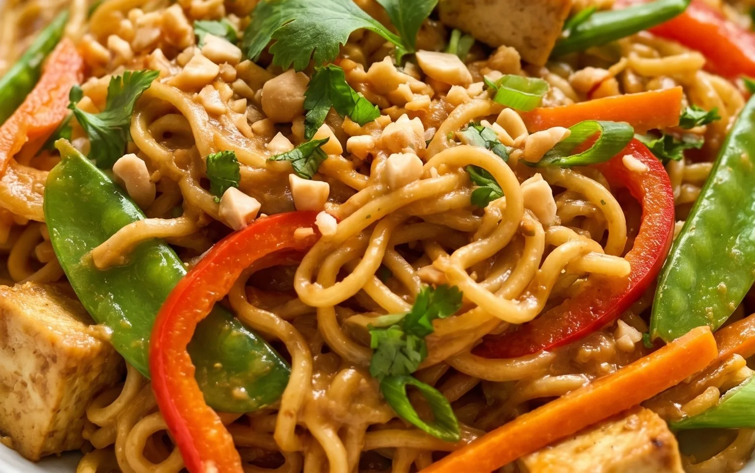 Mie Nudeln mit Erdnusssauce und Gemüse