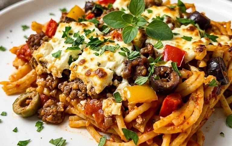 Griechischer Nudel-Auflauf mit Feta und Hackfleisch