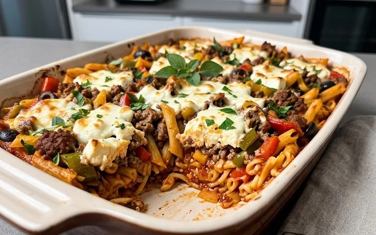 Griechischer Nudel-Auflauf mit Feta und Hackfleisch