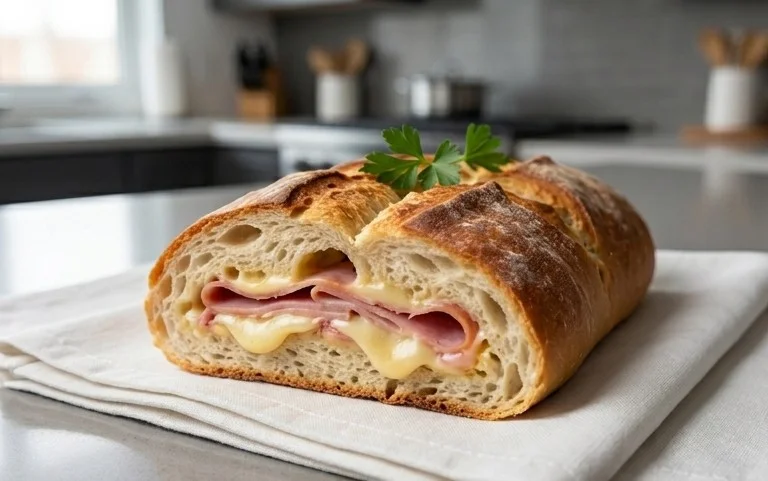 Handbrot mit Schinken und Käse