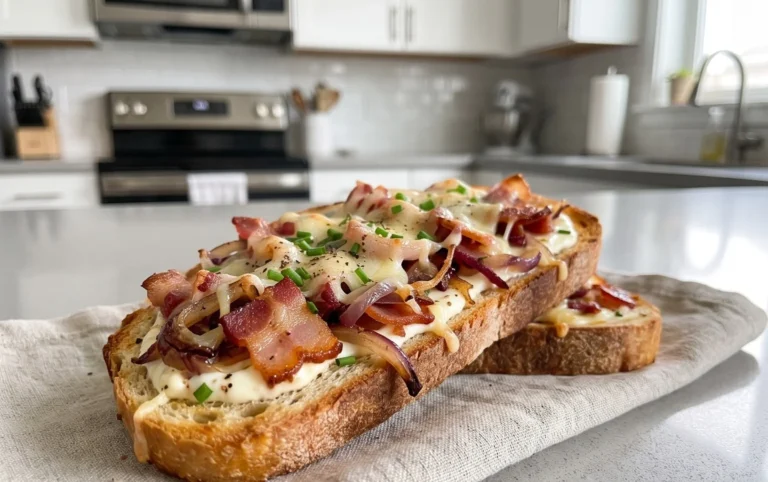 Flammkuchen Toast mit Speck und Zwiebeln