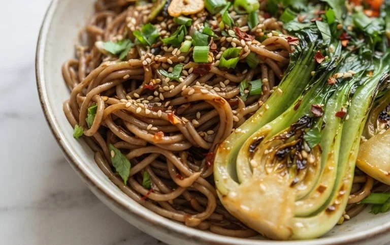 Spicy Garlic Soba Noodles with Bok Choy