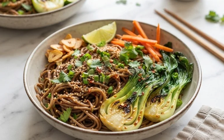 Spicy Garlic Soba Noodles with Bok Choy
