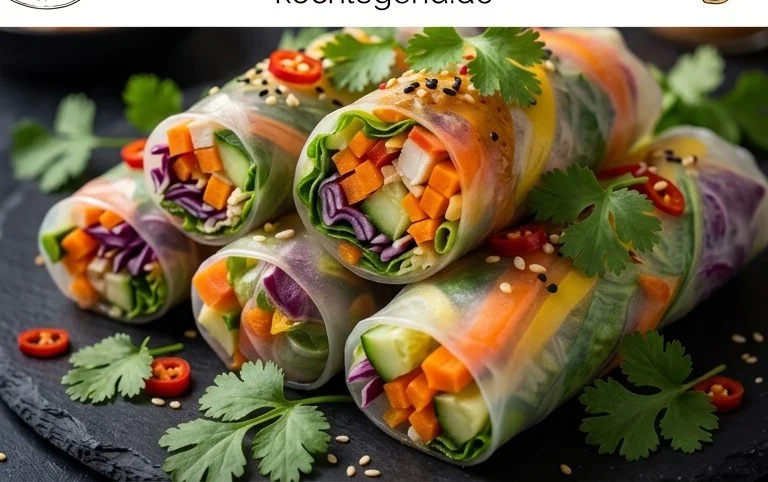 Rainbow Spring Rolls with Gin Extractger Peanut Sauce