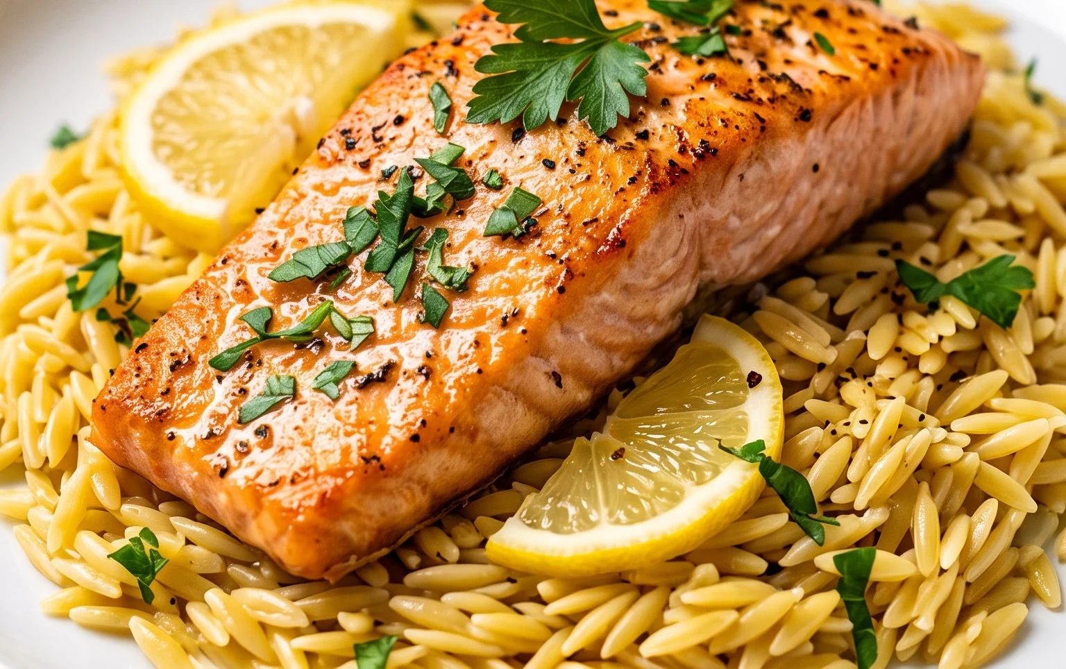 One Skillet Salmon with Lemon Orzo