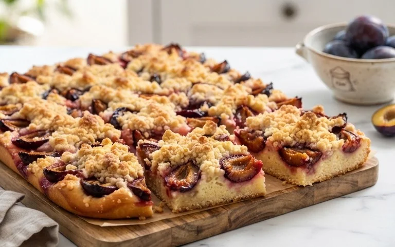 Pflaumenkuchen mit Streusel vom Blech (Quark-Öl-Teig)
