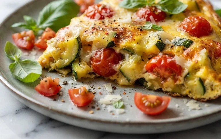 Zucchini-Omelett mit Tomaten und Basilikum