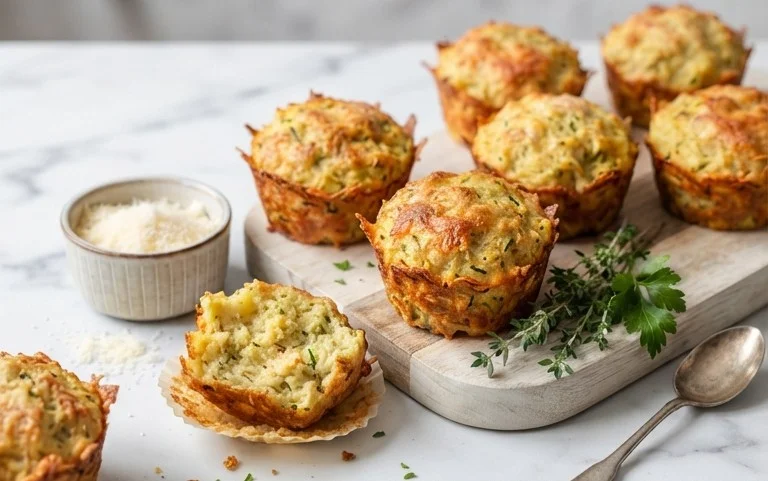 Crispy Parmesan Zucchini Potato Muffins