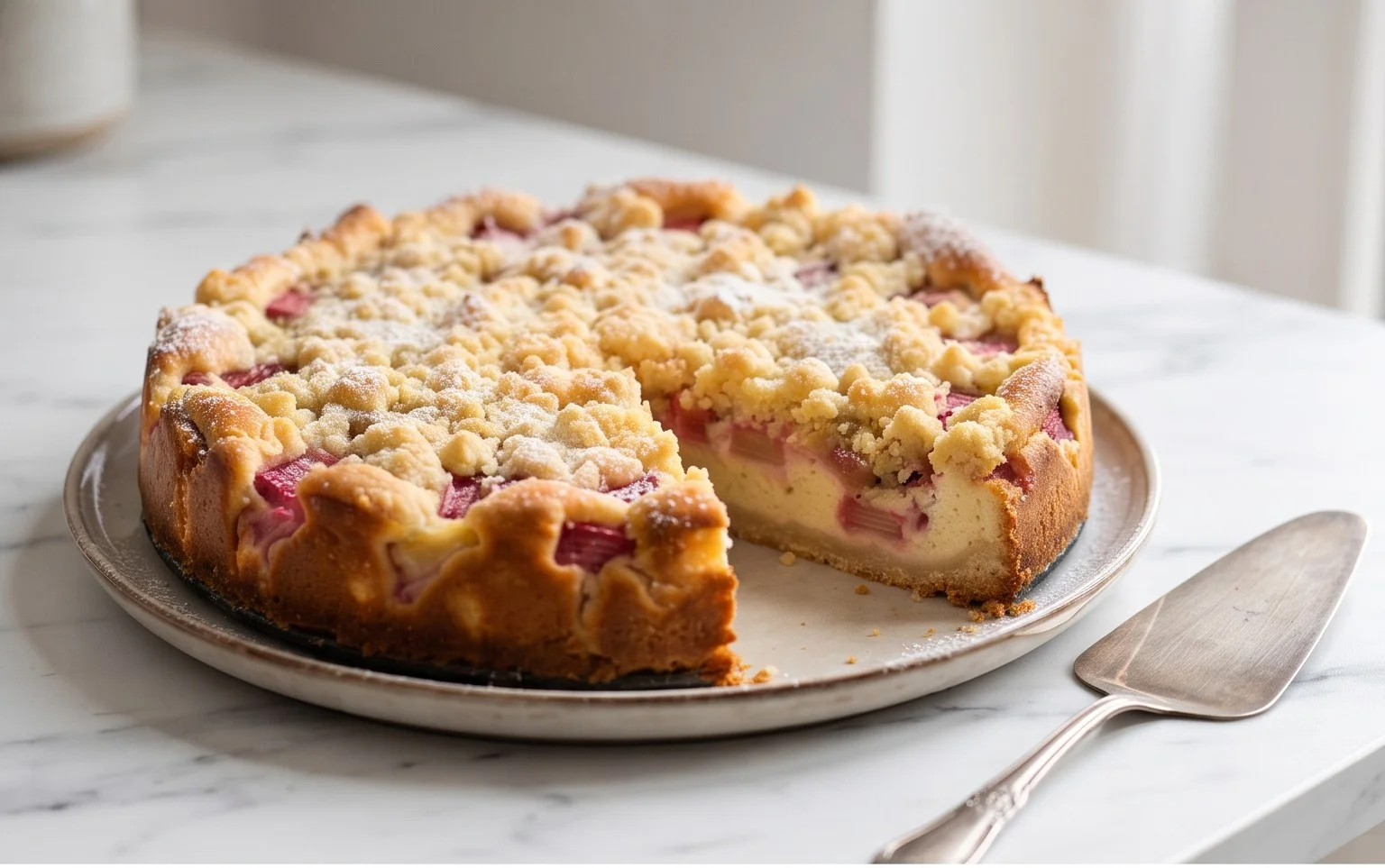 Rhabarber Käsekuchen mit Streuseln