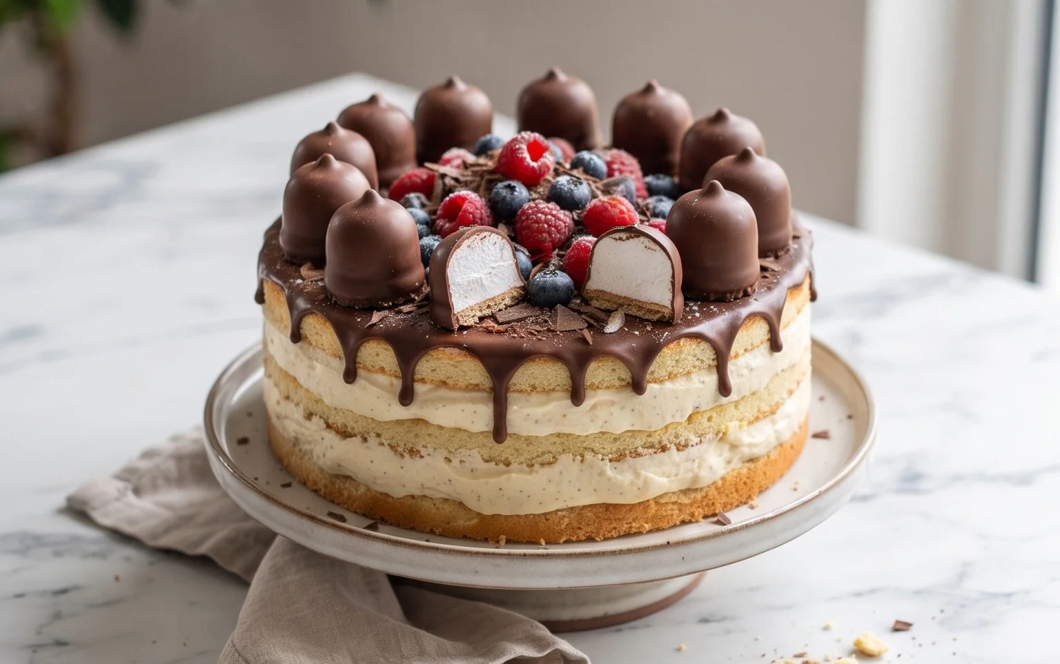Geburtstagstorte mit Schokoküssen und Quark