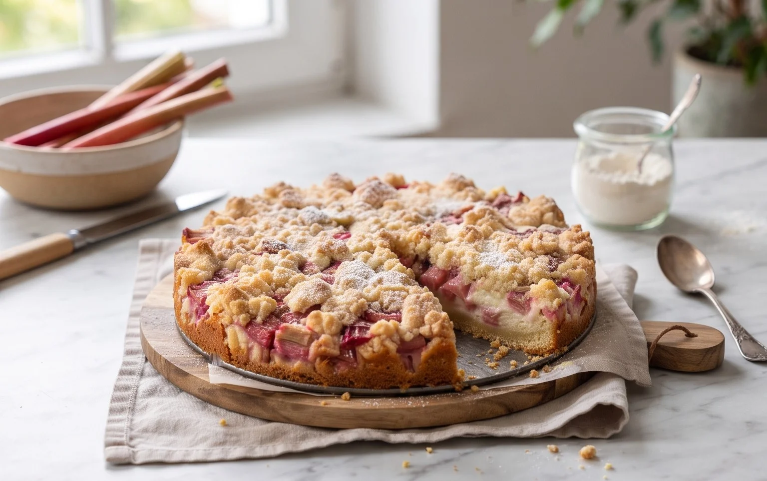 Rhabarber Quarkkuchen mit Butterstreuseln