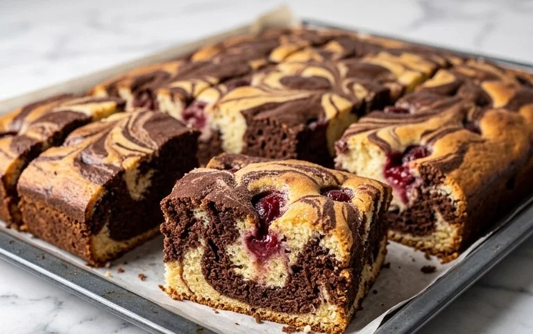 Marmorkuchen mit Kirsch Extracten vom Blech